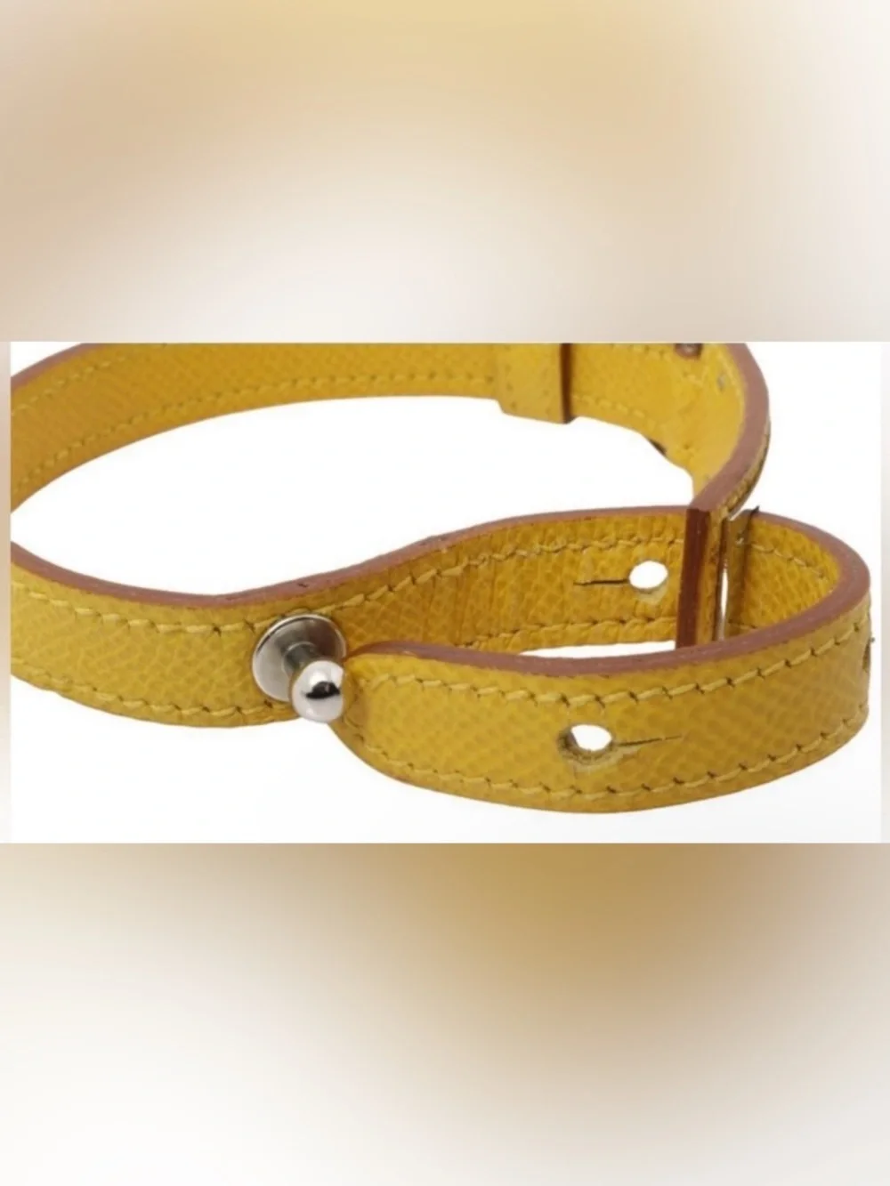 Hermès Yellow Epsom Leather Dog Collar Bracelet PM Palladium Engraved “Toro” COA - Picture 3 of 9